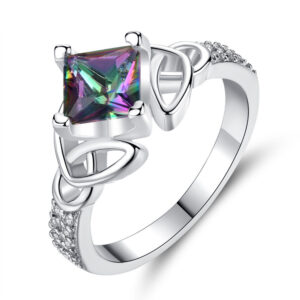Colorful stone square diamond ring