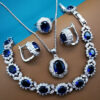 Silver 925 Women Bridal Jewelry Sets Blue Zirconia Costume - Image 5