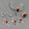 Ethnic Mongolian Silver Jewelry Set Bracelet Four Piece Set - Image 2